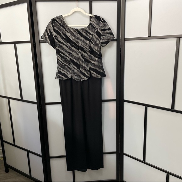 Vintage Joseph Ribkoff Couture Silver & Black Sparkle Striped Aline Evening Gown - Picture 2 of 16